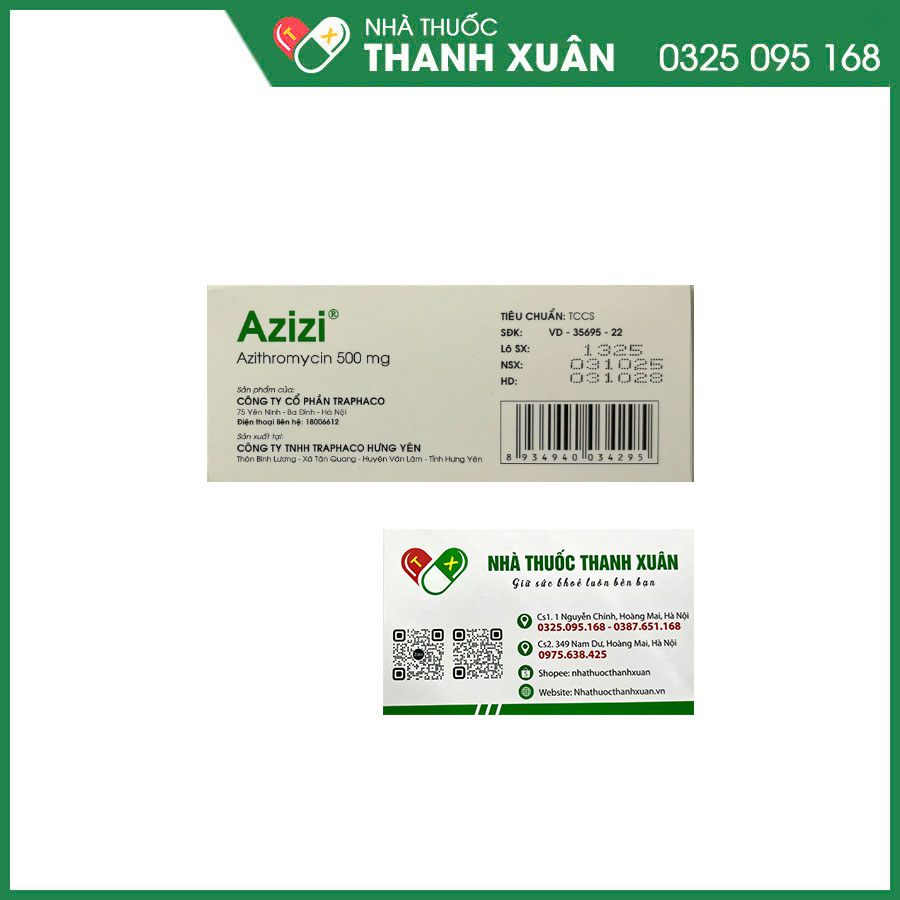 Azizi 500mg thuốc kháng sinh điều trị nhiễm khuẩn hô hấp, da&amp;mô, nhiễm khuẩn sinh dục